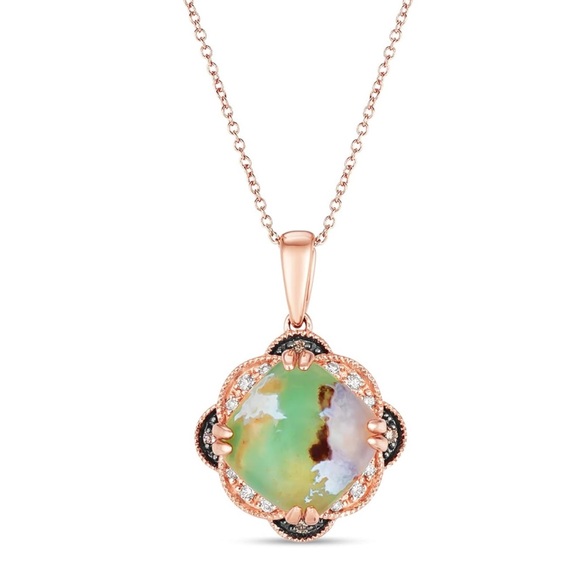 14k Levian Strawberry Gold Vanilla Chocolate Peacock Clover Pendant Necklace - Picture 1 of 7